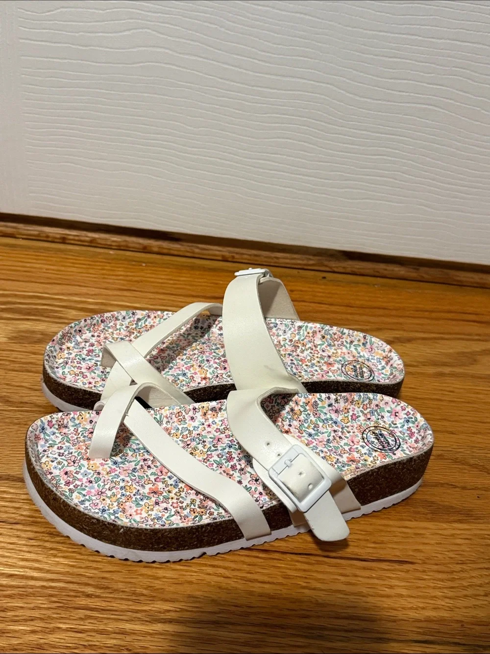 wonder nation White Floral Cork Platform Sandals for Kids